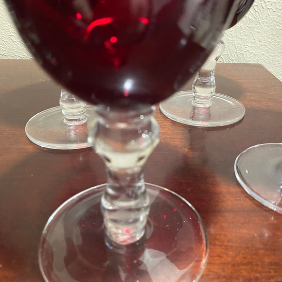 Vintage, Set of 6, Ruby Red Bell Shaped Goblets with Clear Stems and Bases - Picture 5 of 7
